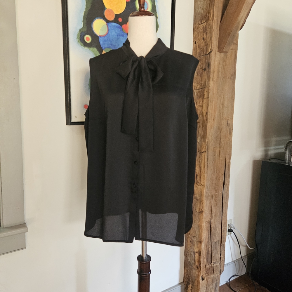 Misook Black Sleeveless Blouse with Bow - NWT